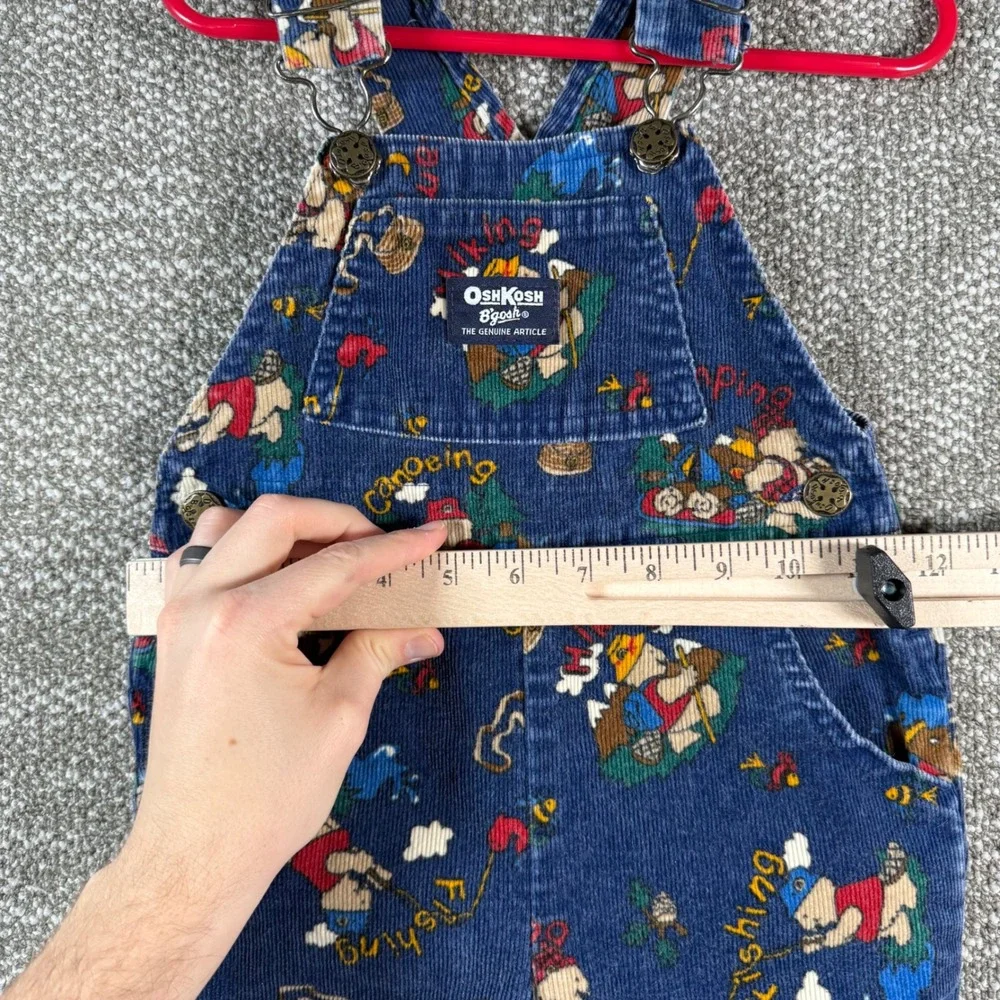 OshKosh B'gosh Vintage Corduroy Overalls Kids‎ 2T Blue Camping Fishing Bear USA